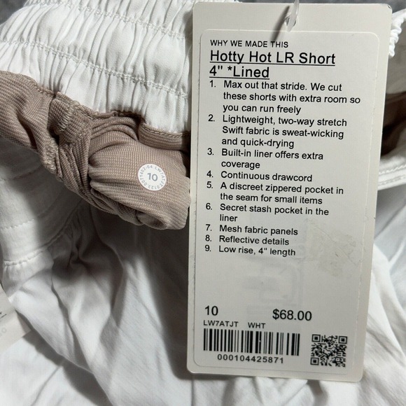 New Size 10 Lululemon Women Hotty Hot Low Rise LR Lined Short 4" White - Picture 11 of 11